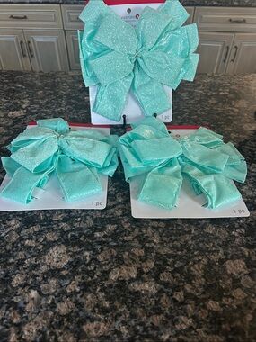 CELEBRATE IT GLITTER AQUA TREE BOW LOT OF 3 NWT